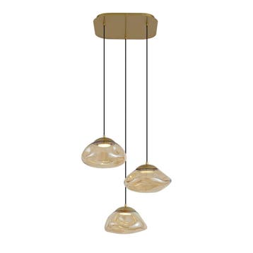 Hotel Chique hanglamp messing met amber glas 3-lichts - Gus, Verzenden, Nieuw, Design