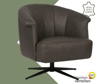Leren draaifauteuil Embrace - Rancho Steel (grijs) -, Eigentijds, Klassiek, Modern, Romantisch, Nieuw, Ophalen of Verzenden, 75 tot 100 cm