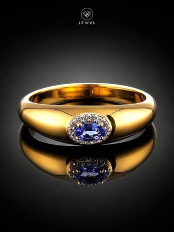Tanzaniet Gouden Ring – Ovaal Gesneden Steen – Sterling