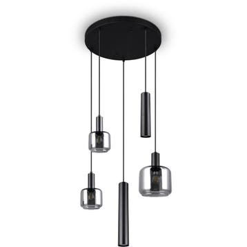 Moderne Mat Zwarte Metalen LED Hanglamp Trion Marat - 5-lich, Ophalen of Verzenden, Nieuw