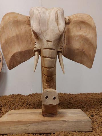 Beeld, Olifanthoofd - 35 cm - Hout