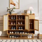 Schoenenkast Rotan met Massief Houten Poten – 3 Deuren, 1 La, Huis en Inrichting, Kasten | Schoenenkasten, Verzenden, Nieuw