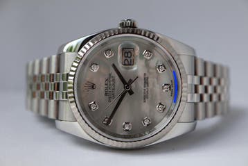 Horloge Rolex Datejust 36 MOP Diamond Dail, 04/18 Full set, Sieraden, Tassen en Uiterlijk, Horloges | Dames, Staal, Polshorloge
