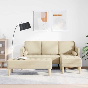 vidaXL Bankstel 2 st Crème Polyester, Huis en Inrichting, Banken | Bankstellen, Verzenden, Nieuw, Kunststof, Minder dan 150 cm
