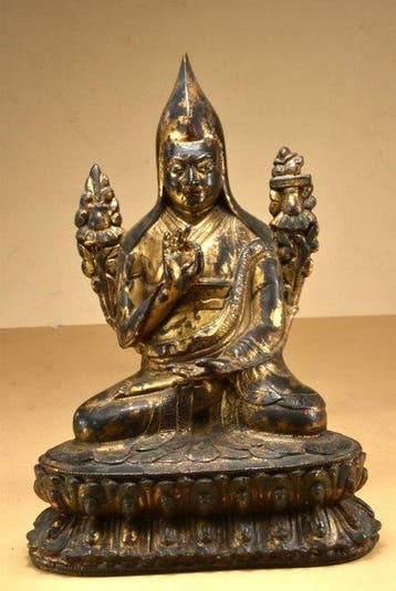 Gilt Bronze Statue of Tsongkhapa, Tibet - Verguld brons -, Antiek en Kunst