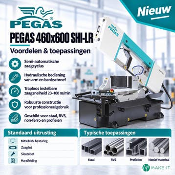 Semi-automatisch bandzaagmachine met verstek Pegas 460x600mm