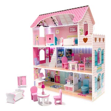 Zeer luxe grote houten poppenhuis/ speelhuis met meubels met, Ophalen of Verzenden, Nieuw