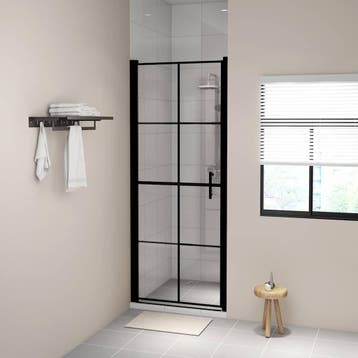 vidaXL Douchedeur 91x195 cm gehard glas zwart, Verzenden, Nieuw
