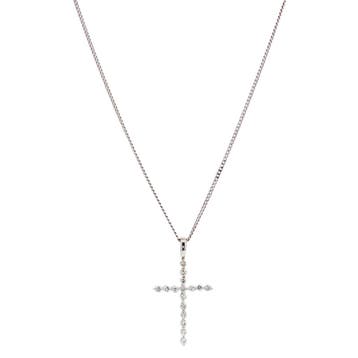 Witgouden collier met kruis hanger 40.5 cm 14 karaat, Verzenden, Zo goed als nieuw, Goud, Met hanger