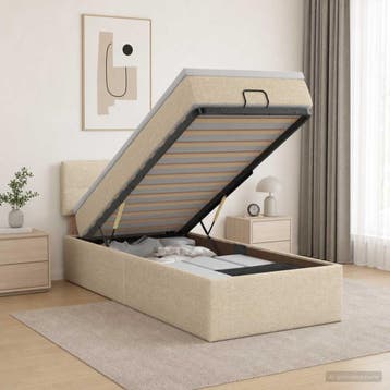 vidaXL Ottoman bed met matras Crèmekleurig 90 x 200 cm Stof, Verzenden, Nieuw, Eenpersoons, Crème