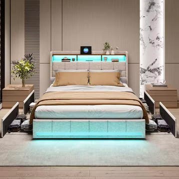 Opbergbed 140x200 cm met USB, LED Hoofdbord en 4 Lades, Verzenden, Nieuw