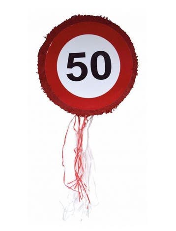 Trekpiñata Verkeersbord 50 Jaar, Hobby en Vrije tijd, Feestartikelen, Ophalen of Verzenden, Nieuw