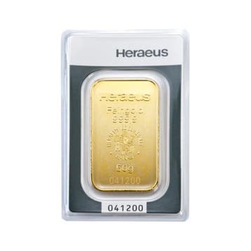 50 gram goudbaar Heraeus, Postzegels en Munten, Edelmetalen en Baren, Verzenden