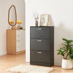 Schoenenkast Sykkylven 3 kleppen zwart 103x60x24 cm [en.casa, Huis en Inrichting, Verzenden, Nieuw