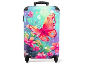 Veiling - Koffer handbagage vlinder bloemen, Nieuw