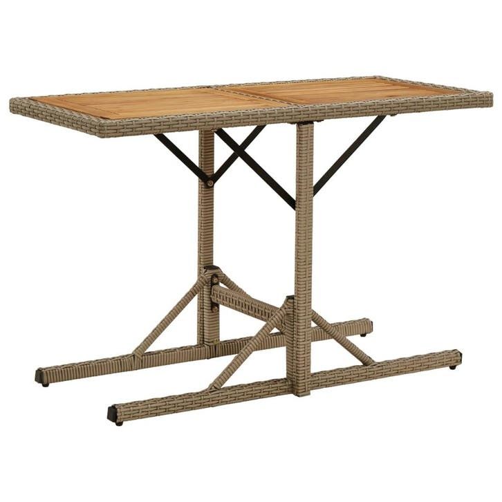 vidaXL Tuintafel massief acaciahout en poly rattan beige, Tuin en Terras, Tuintafels, Nieuw, Verzenden