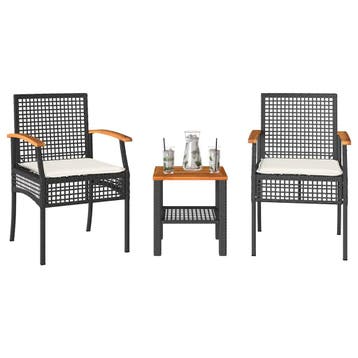 vidaXL 3-delige Bistroset met kussens poly rattan en, Verzenden, Nieuw, 2 zitplaatsen