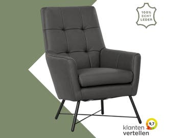 Leren fauteuil Proud - Toledo Antracite (donkergrijs), Nieuw, Ophalen of Verzenden, 75 tot 100 cm, Industrieel, Modern
