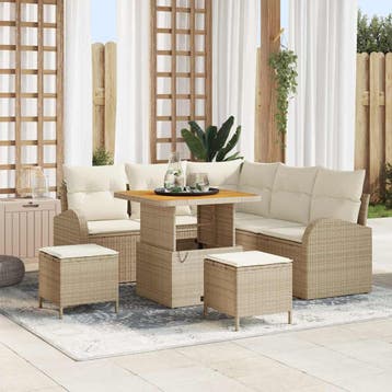 vidaXL Tuin Sofa Set 8 st 7-Aantal zitplaatsen Beige en, Verzenden, Nieuw, Rotan, 8 zitplaatsen