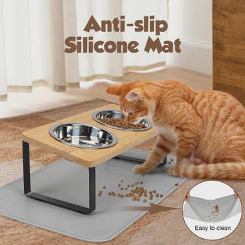 Verhoogde Kattenvoerbak met Mat - 15Â° Kantelbaar - Dubbele, Verzenden, Nieuw