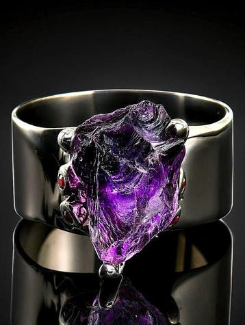 Ruwe Amethist Ring - 925 Sterlingzilver - Zwarte Rhodium, Antiek en Kunst