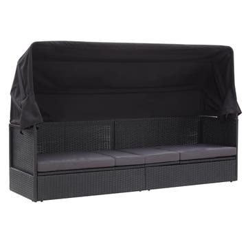 vidaXL Loungebank met luifel poly rattan zwart, Tuin en Terras, Ligbedden, Verzenden, Nieuw
