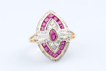 Ring - 18 karaat Geel goud - 1.80ct. tw. Robijn - Diamant, Nieuw