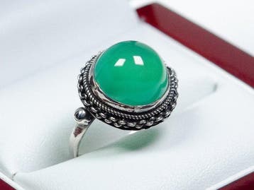 - 800 zilver - groene agaat - Ring