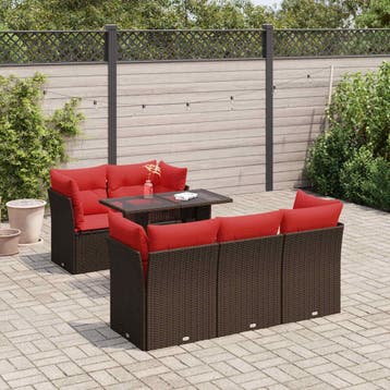 vidaXL 6-delige Loungeset met kussens poly rattan acacia, Verzenden, Nieuw, Loungeset