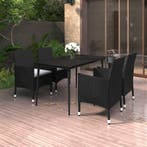 vidaXL 5-delige Tuinset met kussens poly rattan en glas, 4 zitplaatsen, Nieuw, Tuinset, Verzenden