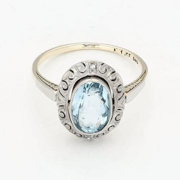 Ring - 14 karaat Geel goud - Diamant - Aquamarijn, Nieuw