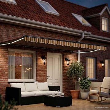 vidaXL Handmatig knikarmscherm met solar LED 4,5 x 3 m, Verzenden, Nieuw