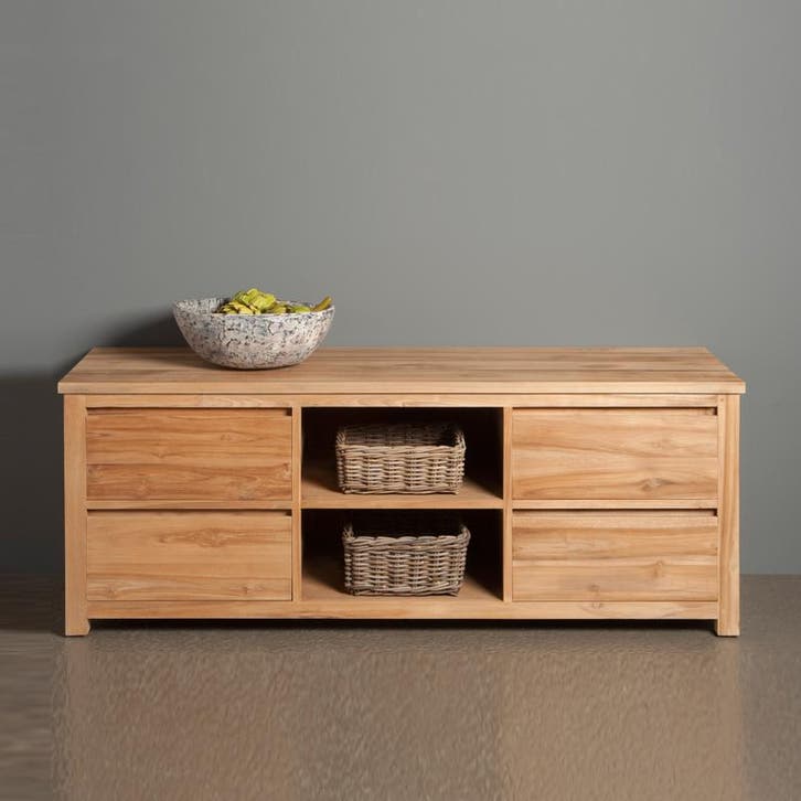*WOONWINKEL* Tower Living Corona Hoog Tv-meubel Teak - 4 Lad, Huis en Inrichting, Kasten | Televisiemeubels, Nieuw, Verzenden