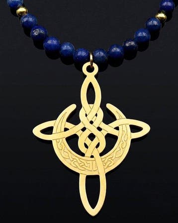 Lapis lazuli - Keltisch kruis, maan - Spirituele verbinding,