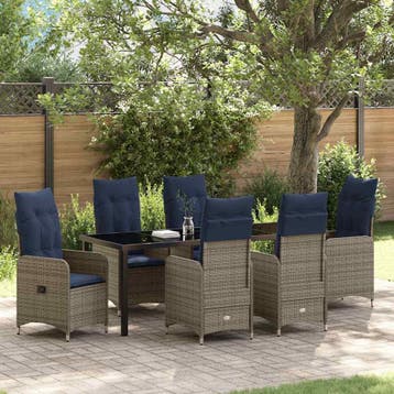 vidaXL Tuin eettafelset 7 st Zwart poly rattan, Verzenden, Nieuw, 7 zitplaatsen