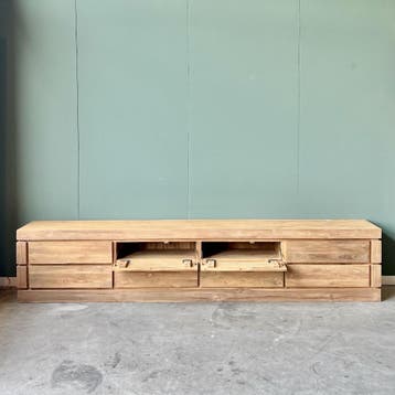 Tv-meubel | 300cm lang | 60cm hoog | 45cm diep | Voorradig!, Teakhout, Nieuw, Ophalen of Verzenden, 200 cm of meer