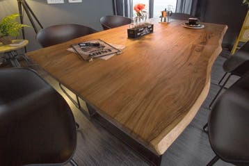 Massief houten eettafel MAMMUT 140 cm wilde acaciaboom rand, Ophalen of Verzenden, Nieuw
