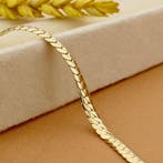 Gouden platte gourmetschakel armband (Schakelarmband), Ophalen of Verzenden, Gebruikt, Overige kleuren, Goud