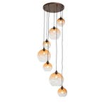 Art Deco hanglamp donkerbrons met amber glas 7-lichts -, Huis en Inrichting, Lampen | Hanglampen, Verzenden, Nieuw, Glas, Art Deco