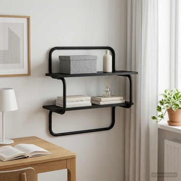 vidaXL Wandrek met 2 niveaus Zwart eiken 40 x 24,5 x 61 cm, Verzenden, Nieuw