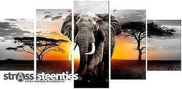 Diamond painting pakket - Olifant 5luik (full), Hobby en Vrije tijd, Knutselen, Verzenden, Nieuw