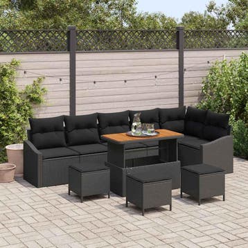 vidaXL Tuinbankenset 10 st 8-Aantal zitplaatsen Zwart Poly, Verzenden, Nieuw, Rotan, Meer dan 8 zitplaatsen