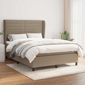 vidaXL Boxspring met matras stof taupe 140x200 cm, Verzenden, 140 cm, 200 cm, Stof