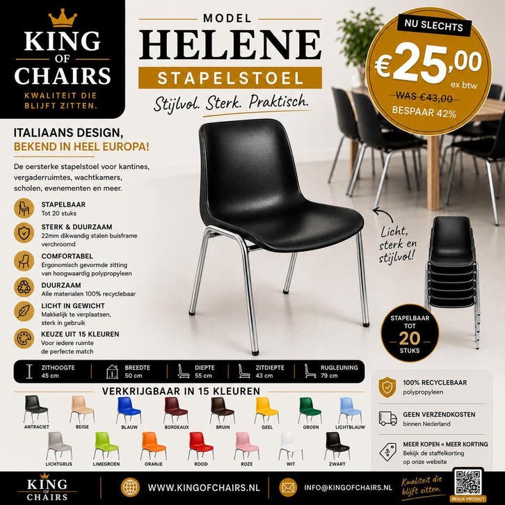 Kantinestoelen stapelbaar. Div modellen. Alles op voorraad!, Zakelijke goederen, Kantoor en Winkelinrichting | Kantoormeubilair en Inrichting