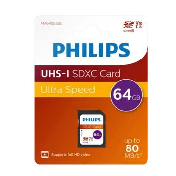 Philips SDXC geheugenkaart / class 10 / UHS-I / V10 - 64GB, Verzenden, Nieuw
