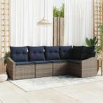 vidaXL Tuinbankenset met kussen 5 pcs Grijs en Marineblauw, Verzenden, Nieuw, Rotan, 5 zitplaatsen