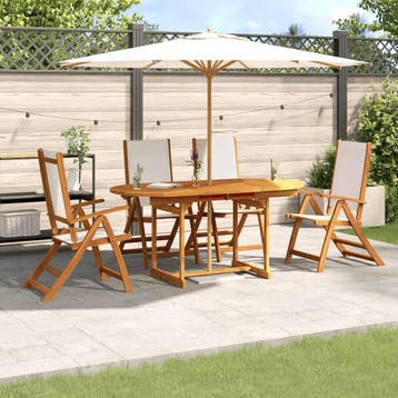 vidaXL 5-delige Tuinset massief acaciahout en textileen, 4 zitplaatsen, Nieuw, Tuinset, Verzenden