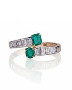 Statement ring - 14 karaat Geel goud - 1.08ct. tw. Smaragd -