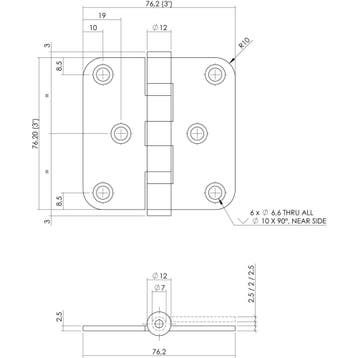 Intersteel Kogellagerscharnier afgerond 3 (76x76x2,5mm) -, Verzenden, Nieuw