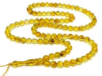 Unieke 99-kraal Baltische amber tasbih – Doorzichtige